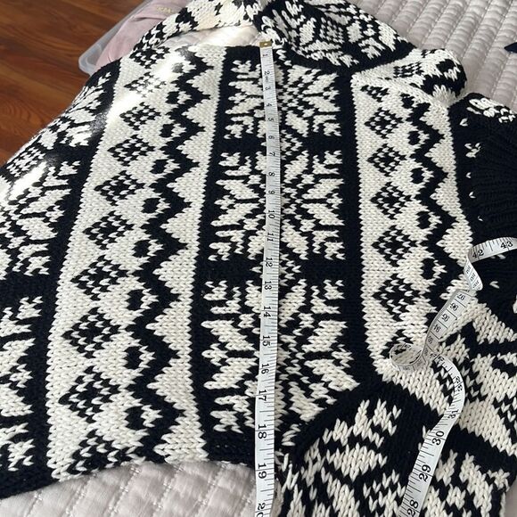 Ann Taylor Sweater Womens Small Black White Fair Isle Mock Neck - Picture 7 of 7